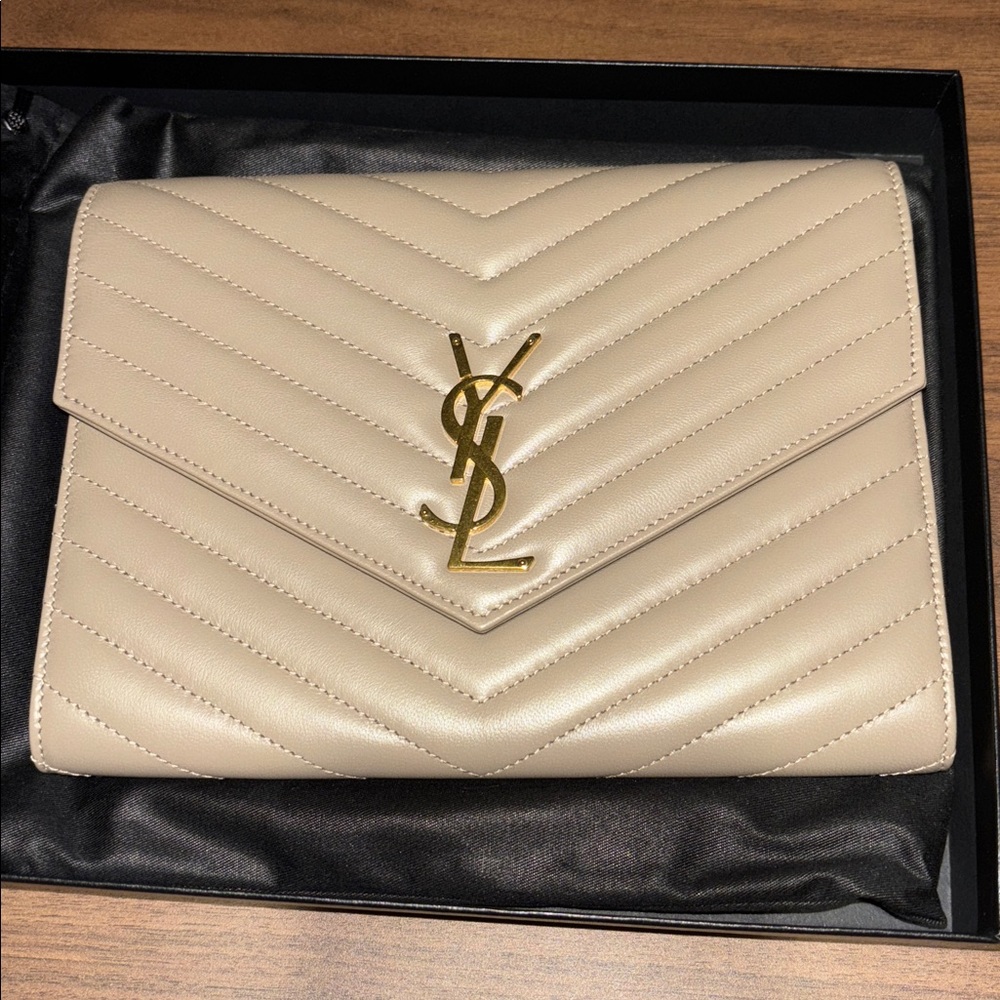 Saint Laurent Dusty Grey Leather Pouch